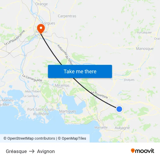 Gréasque to Avignon map