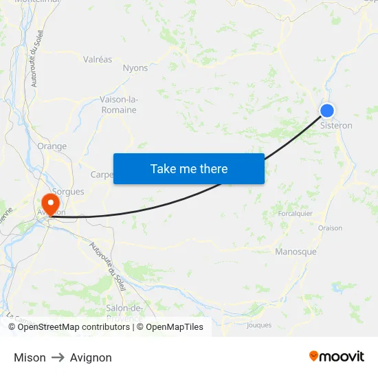 Mison to Avignon map
