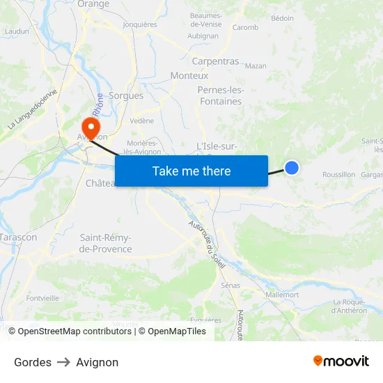 Gordes to Avignon map