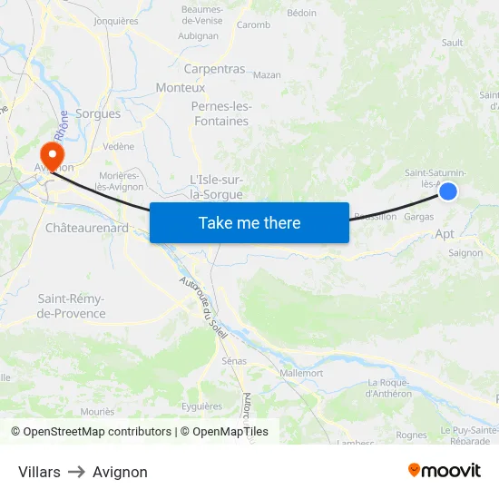 Villars to Avignon map