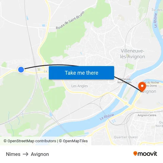 Nîmes to Avignon map