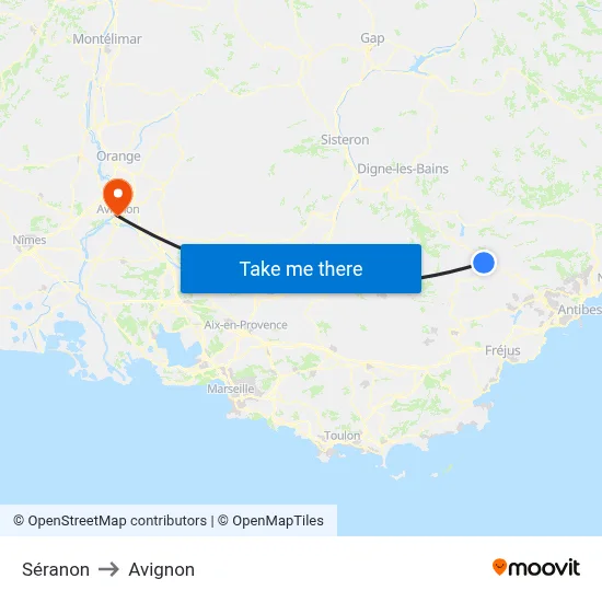 Séranon to Avignon map