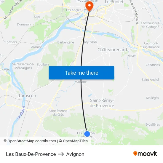 Les Baux-De-Provence to Avignon map