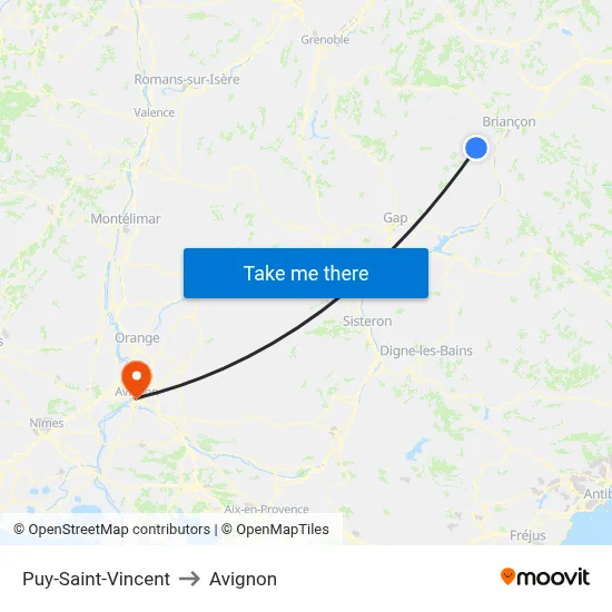 Puy-Saint-Vincent to Avignon map