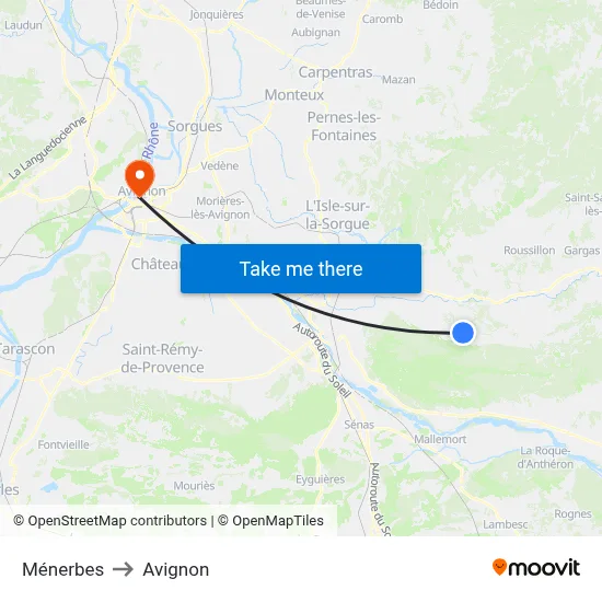 Ménerbes to Avignon map