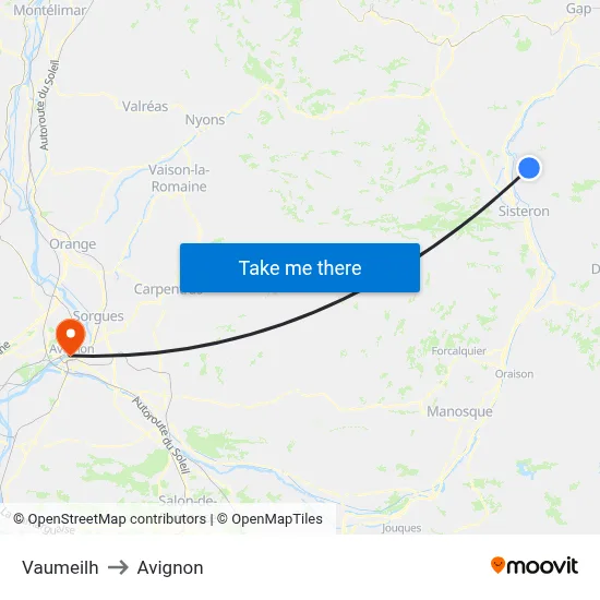 Vaumeilh to Avignon map