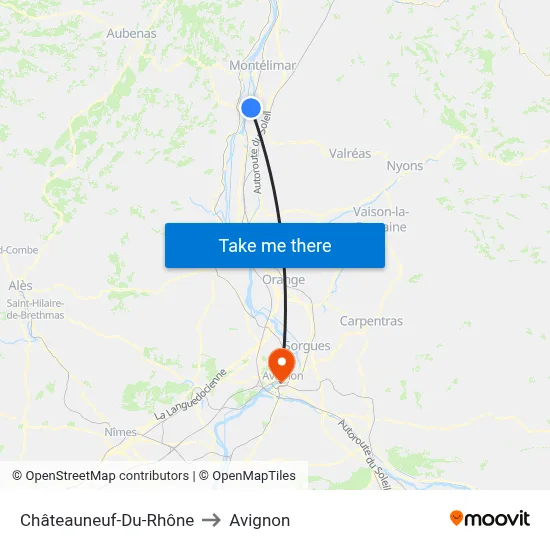 Châteauneuf-Du-Rhône to Avignon map