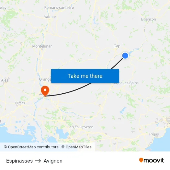 Espinasses to Avignon map