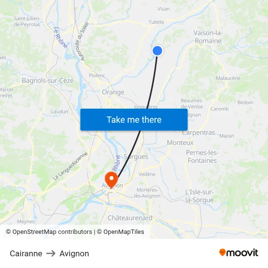 Cairanne to Avignon map