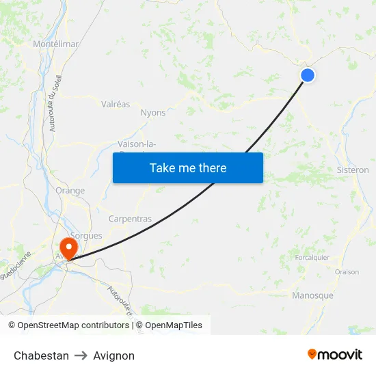Chabestan to Avignon map