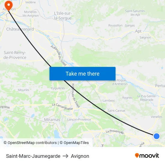 Saint-Marc-Jaumegarde to Avignon map