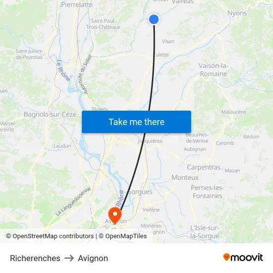 Richerenches to Avignon map