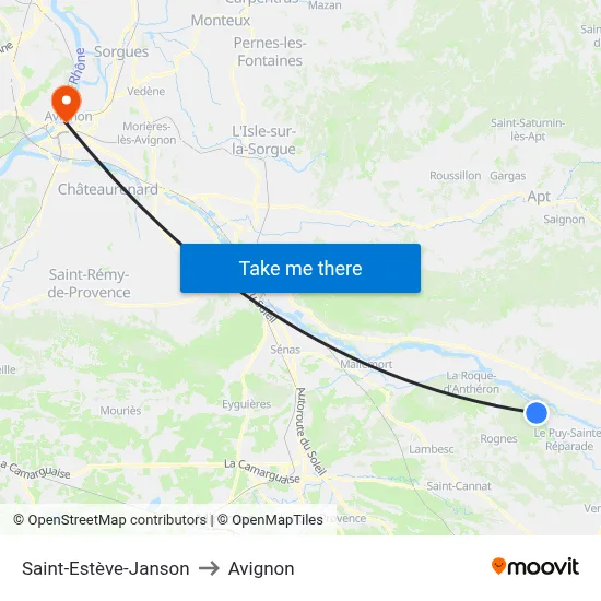 Saint-Estève-Janson to Avignon map