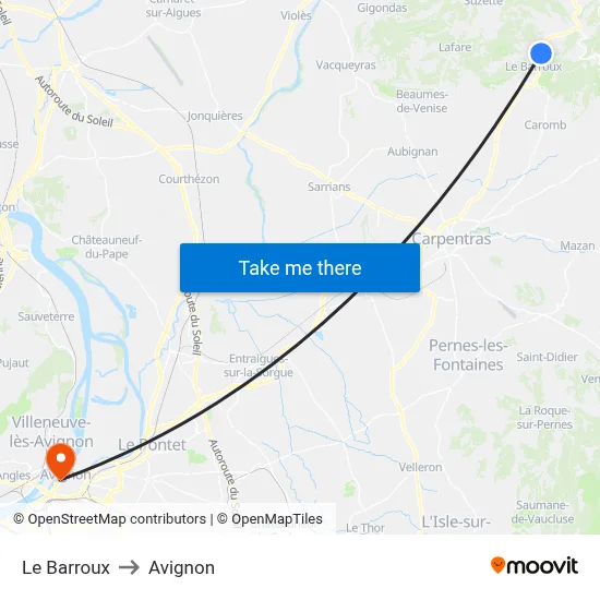 Le Barroux to Avignon map