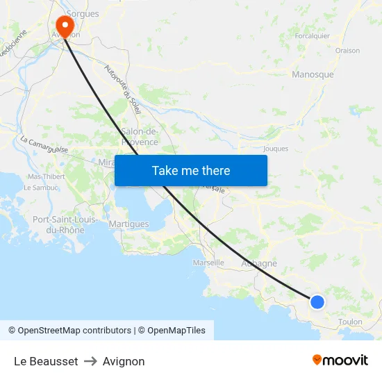 Le Beausset to Avignon map