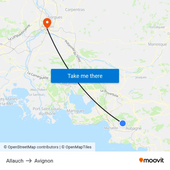 Allauch to Avignon map