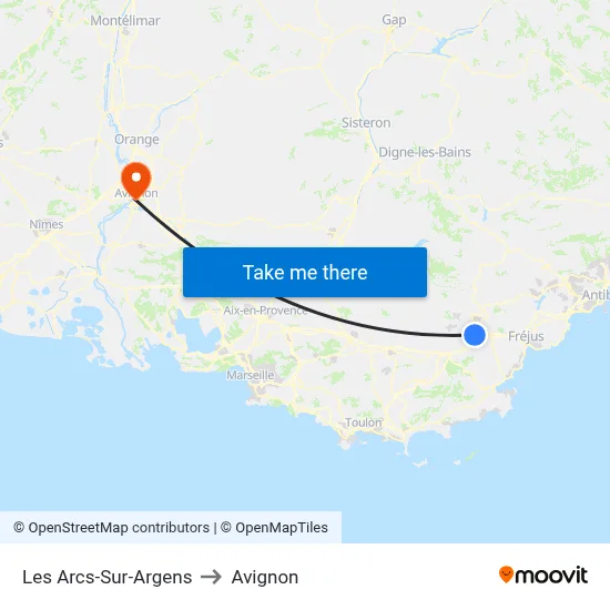 Les Arcs-Sur-Argens to Avignon map