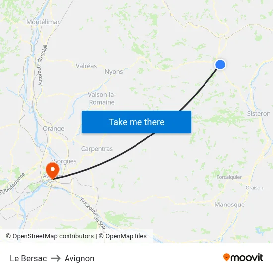 Le Bersac to Avignon map
