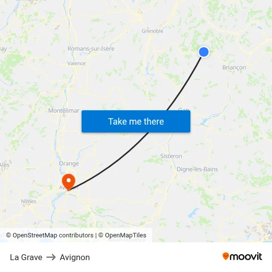 La Grave to Avignon map