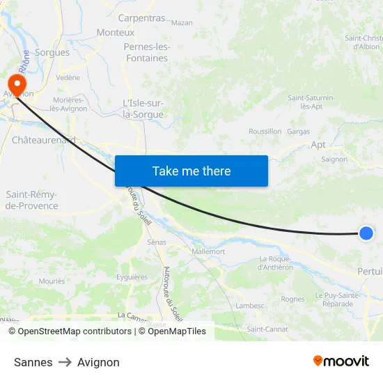 Sannes to Avignon map