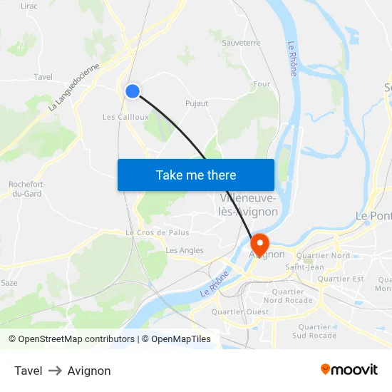 Tavel to Avignon map