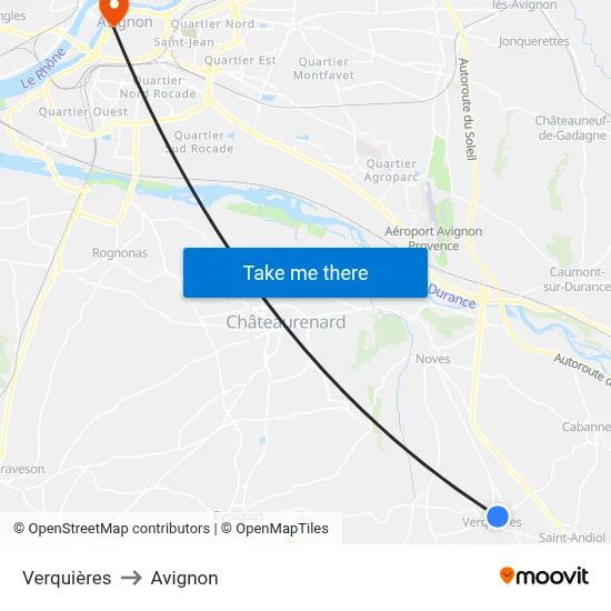 Verquières to Avignon map
