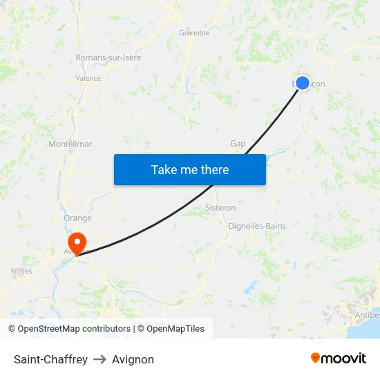 Saint-Chaffrey to Avignon map