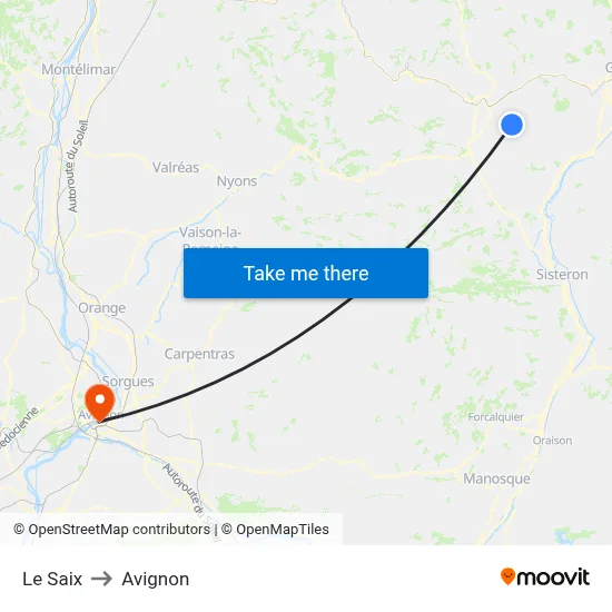 Le Saix to Avignon map