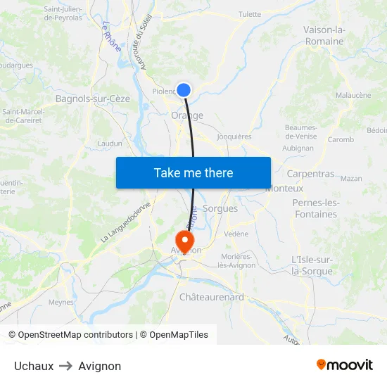 Uchaux to Avignon map