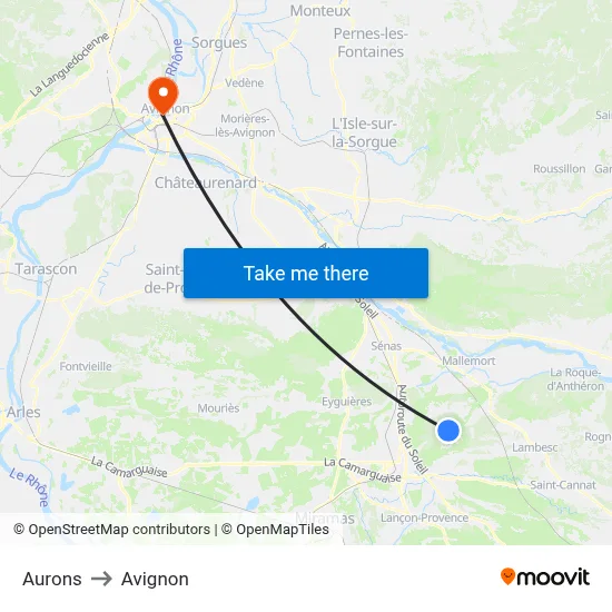 Aurons to Avignon map