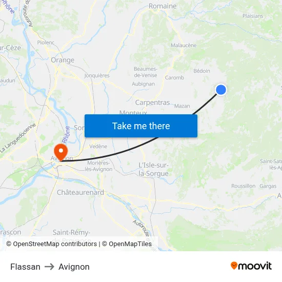 Flassan to Avignon map