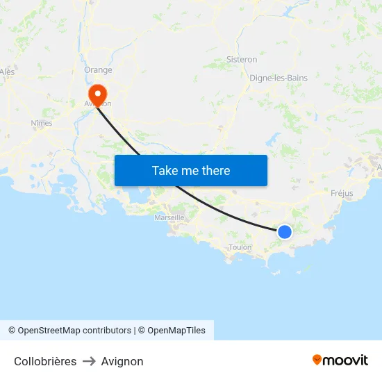 Collobrières to Avignon map