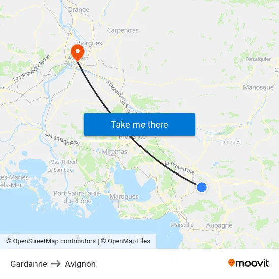 Gardanne to Avignon map