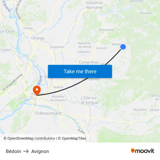 Bédoin to Avignon map