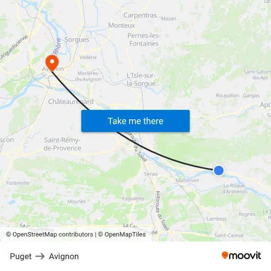 Puget to Avignon map