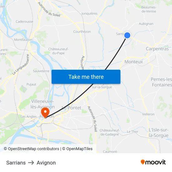 Sarrians to Avignon map