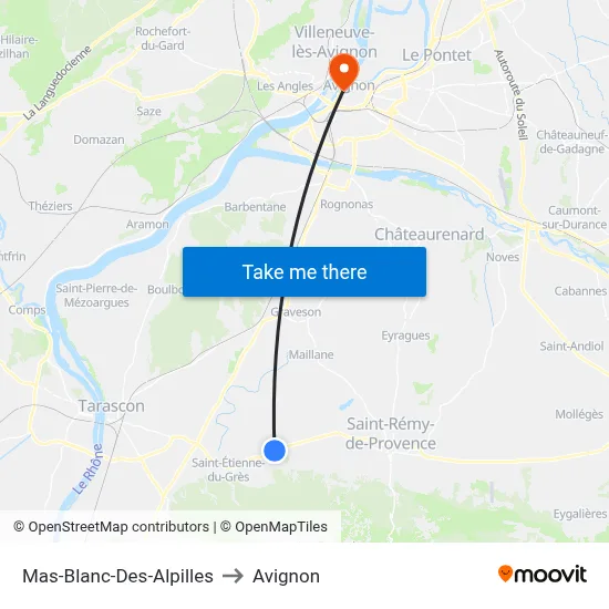 Mas-Blanc-Des-Alpilles to Avignon map