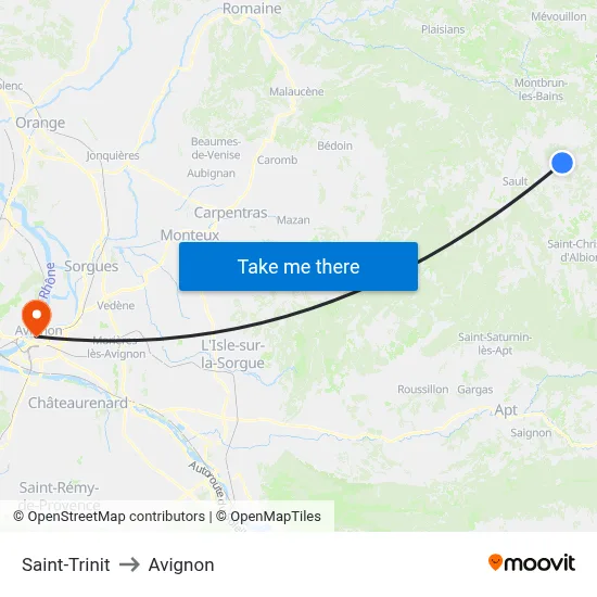 Saint-Trinit to Avignon map