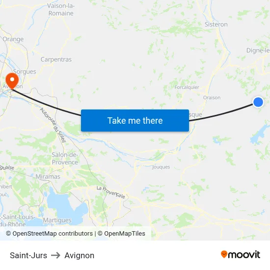 Saint-Jurs to Avignon map