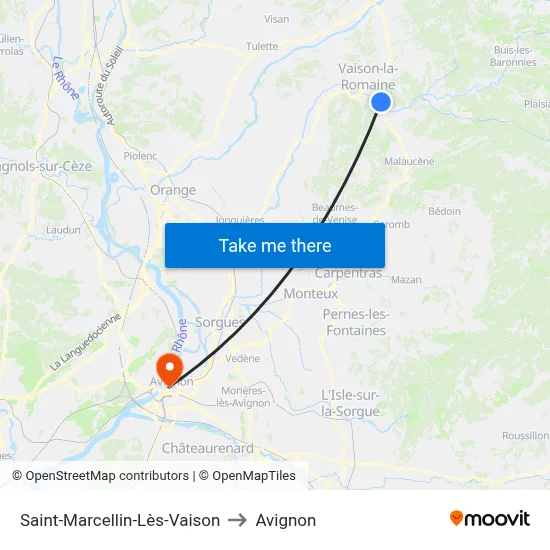 Saint-Marcellin-Lès-Vaison to Avignon map