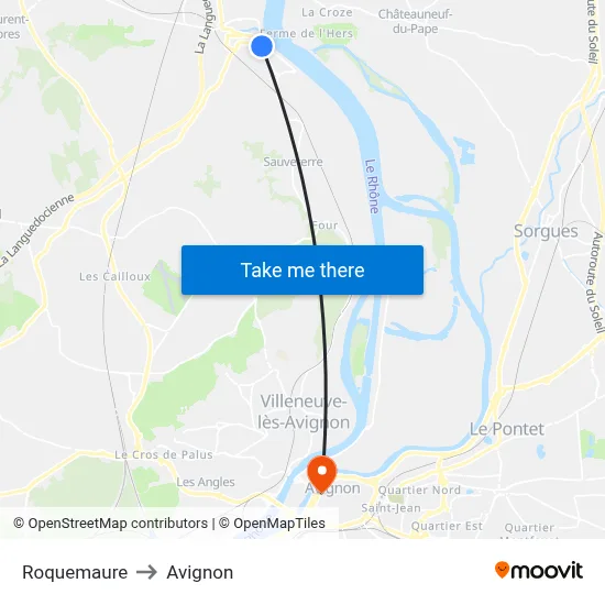 Roquemaure to Avignon map