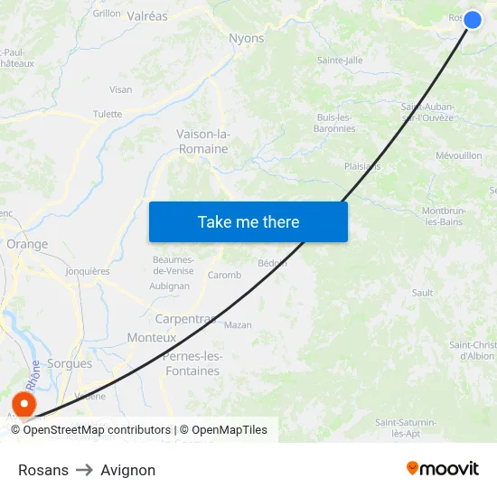 Rosans to Avignon map