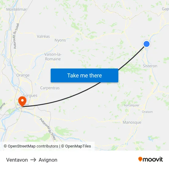 Ventavon to Avignon map