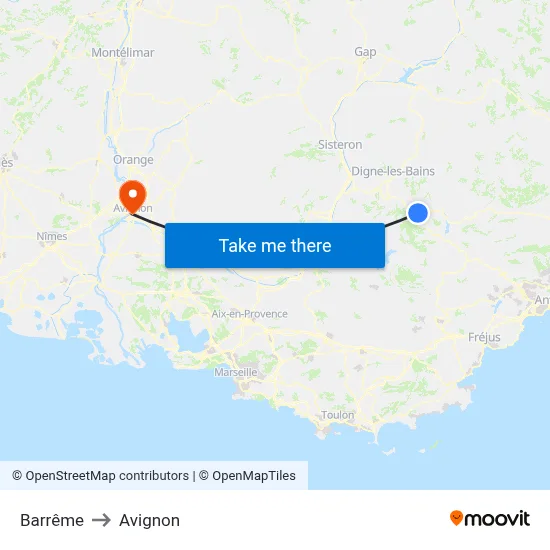 Barrême to Avignon map