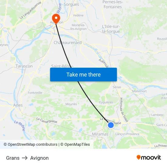 Grans to Avignon map