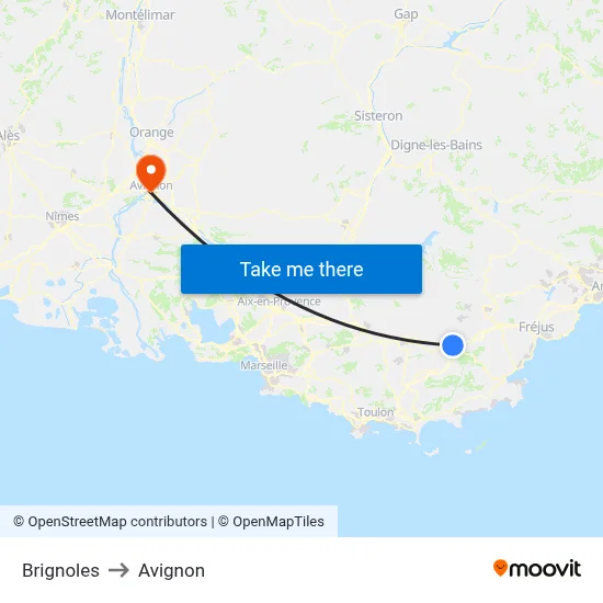 Brignoles to Avignon map
