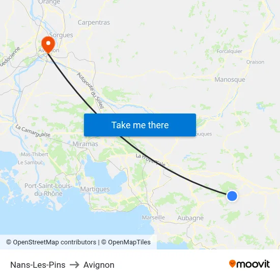 Nans-Les-Pins to Avignon map