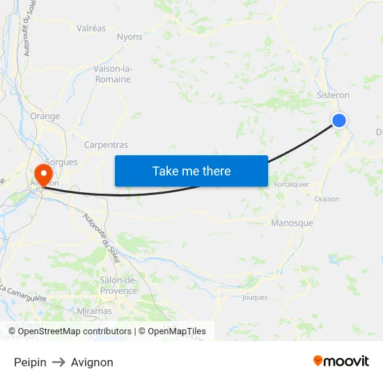 Peipin to Avignon map