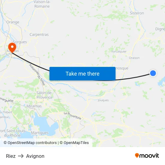 Riez to Avignon map