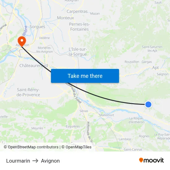 Lourmarin to Avignon map